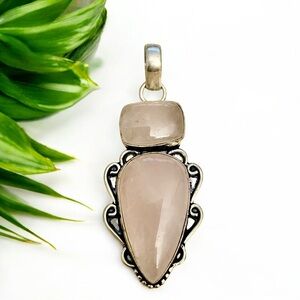 Pink Rose Quartz Silver Pendant